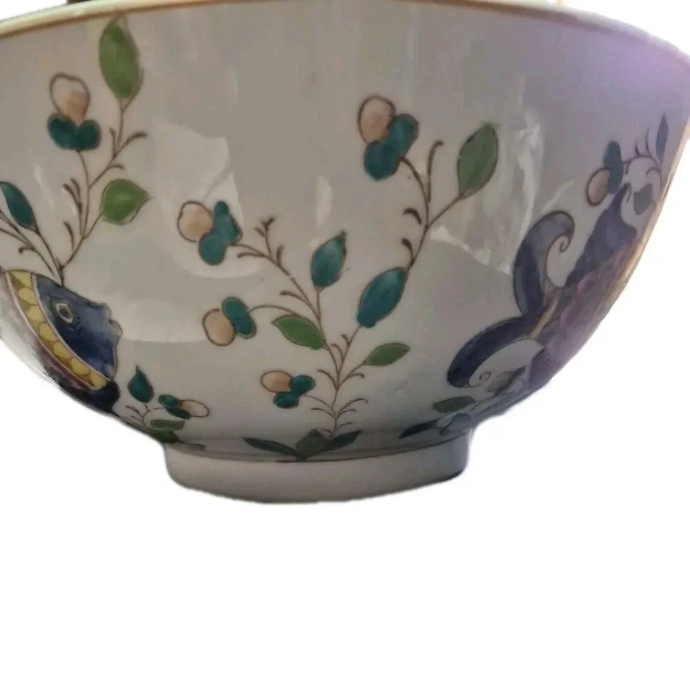 Lrg Decorative Fish Bowl Pottery Hand Painted Nautical Beach Condo Airbnb 10